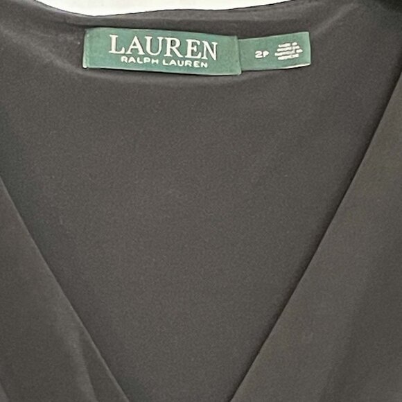 Lauren by Ralph Lauren Black Ruched Faux Wrap Dress Size 2P - Picture 7 of 9